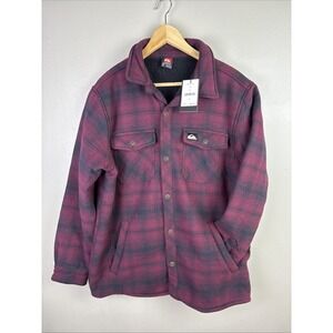 Quiksilver Long Sleeve Plaid Sherpa Lined Shacket Size Medium Red Flannel